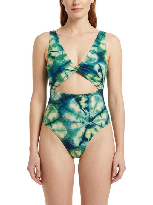 Pinko Women's Green Tie-Dye Cutout One-Piece Swimsuit