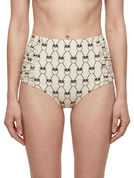 Pinko Women's Cream Black Logo High-Waist Bikini Bottom-S