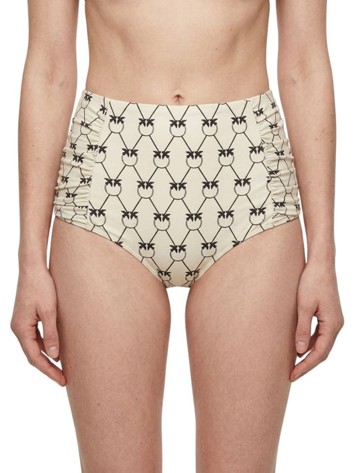 Pinko Women's Cream Black Logo High-Waist Bikini Bottom
