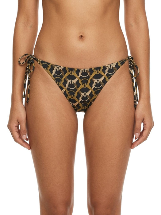 Pinko Women's Beige Black Leopard Side-Tie Bikini Bottom-S