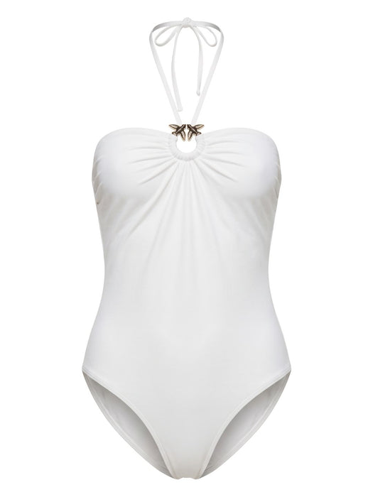 Pinko Women's White Ring-Detail Halter One-Piece Swimsuit-S