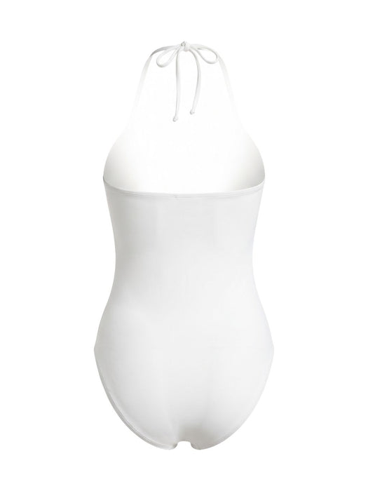 Pinko Women's White Ring-Detail Halter One-Piece Swimsuit-S