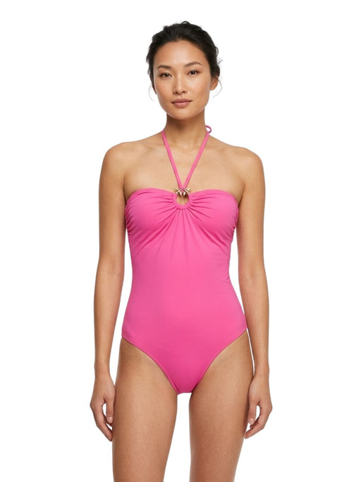Pinko Women's Pink Ring-Detail Halter One-Piece Swimsuit-S