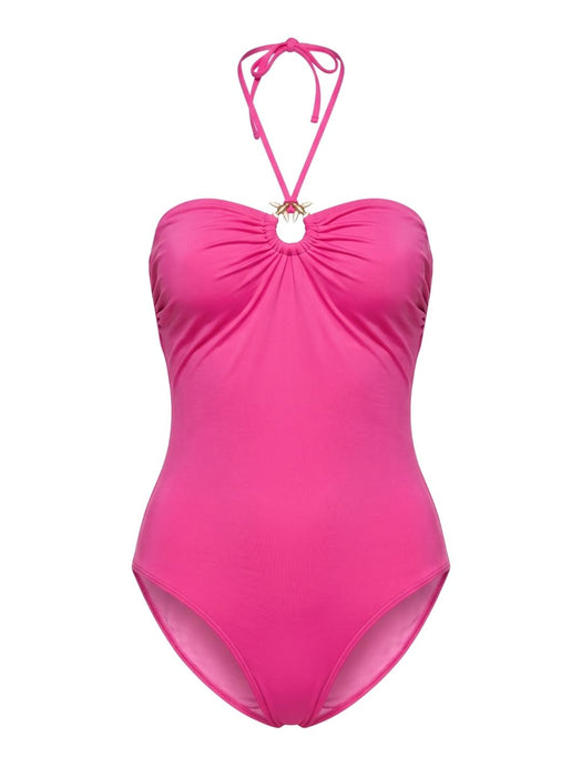 Pinko Women's Pink Ring-Detail Halter One-Piece Swimsuit-S