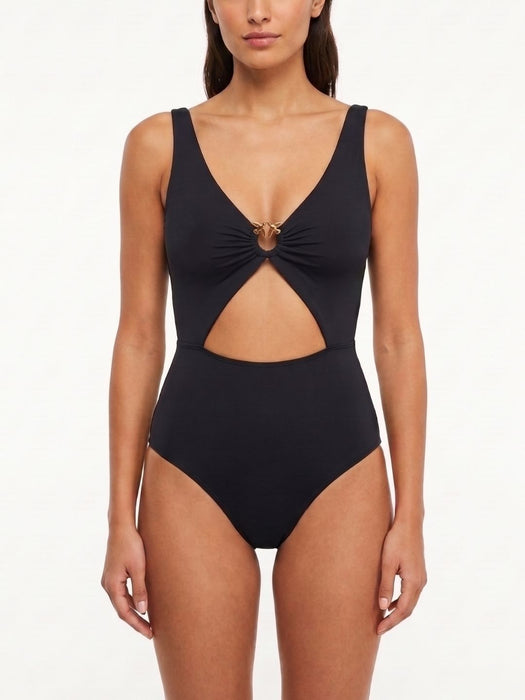 Pinko Women's Black Ring-Detail Cutout One-Piece Swimsuit-S