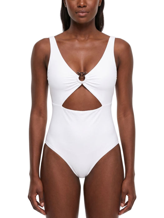 Pinko Women's White Ring-Detail Cutout One-Piece Swimsuit-XS