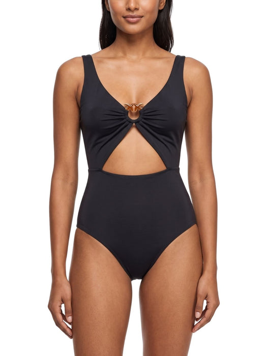 Pinko Women's Black Ring-Detail Cutout One-Piece Swimsuit-L