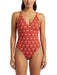 Pinko Women's Red Logo-Print V-Neck One-Piece Swimsuit-M