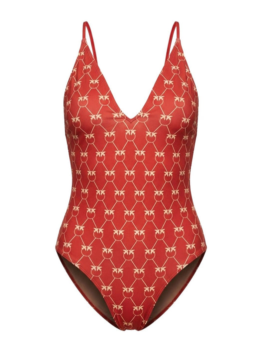Pinko Women's Red Logo-Print V-Neck One-Piece Swimsuit-M