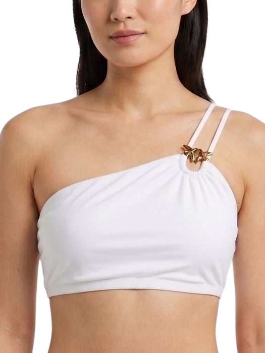 Pinko Women's White Ring-Detail One-Shoulder Bikini Top-L