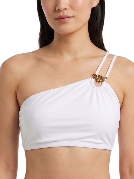 Pinko Women's White Ring-Detail One-Shoulder Bikini Top