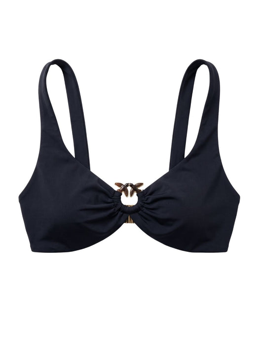 Pinko Women's Black Ring-Detail Ruched Bikini Top