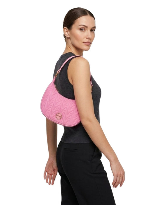 Pinko Women's Fluo Pink Nufar Quilted Nylon Hobo Bag-10x6.5x2.5 IN