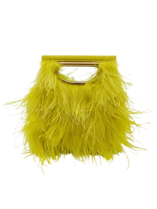 Pinko Women's Fluo Yellow Square Plume Feathered Clutch-8X8X1 IN
