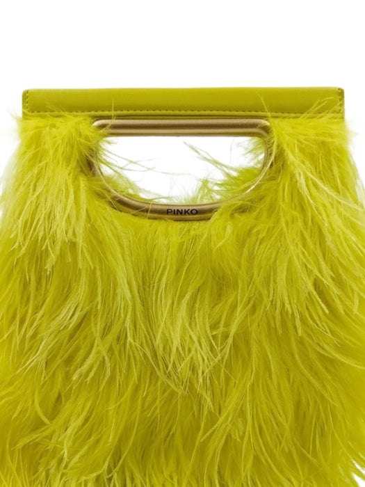 Pinko Women's Fluo Yellow Square Plume Feathered Clutch-8X8X1 IN