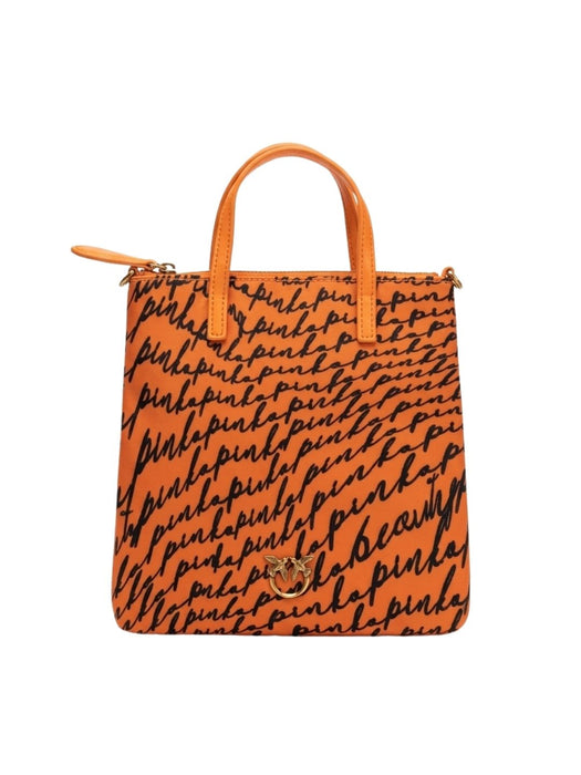 Pinko Women's Orange Mini Shopper Logo Print Tote Bag