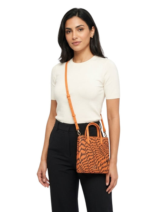 Pinko Women's Orange Mini Shopper Logo Print Tote Bag