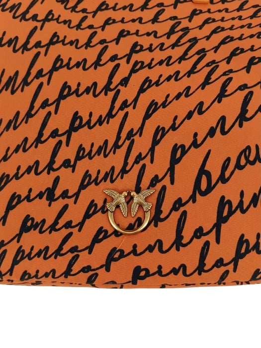 Pinko Women's Orange Mini Shopper Logo Print Tote Bag