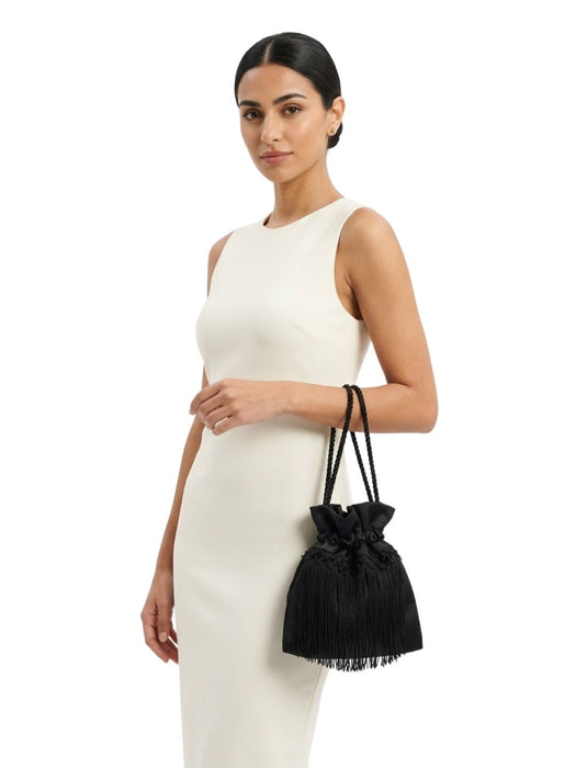 Pinko Women's Black Hokkano Fringe Drawstring Bucket Bag