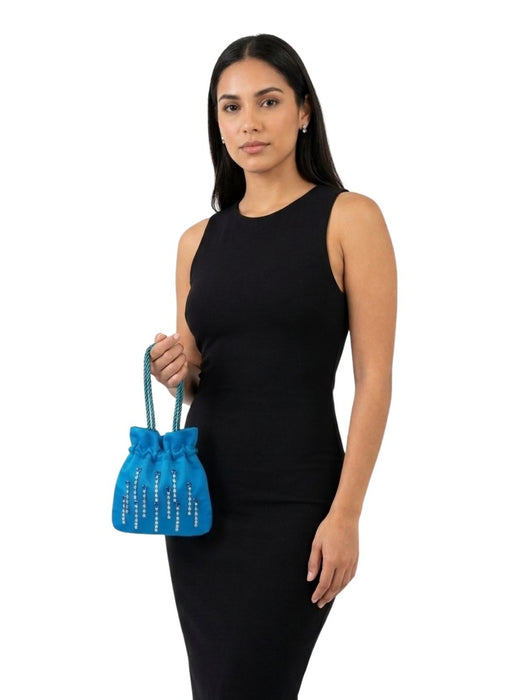 Pinko Women's Blue Hokkano Logo Studded Drawstring Bag