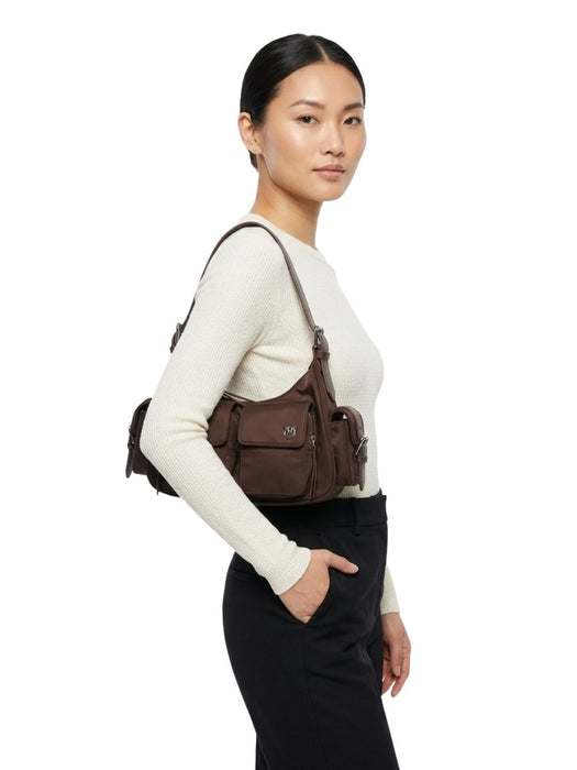 Pinko Women's Chocolate Cargo Nylon Shoulder Bag-12x8x4 IN