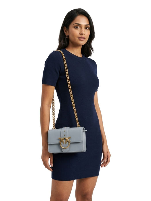 Pinko Women's Grey Love Mini Icon Leather Shoulder Bag