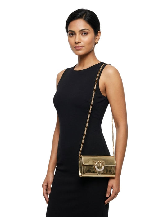Pinko Women's Gold Love One Metallic Leather Shoulder Bag