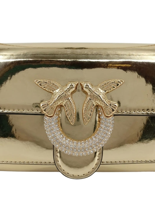 Pinko Women's Gold Love One Metallic Leather Shoulder Bag