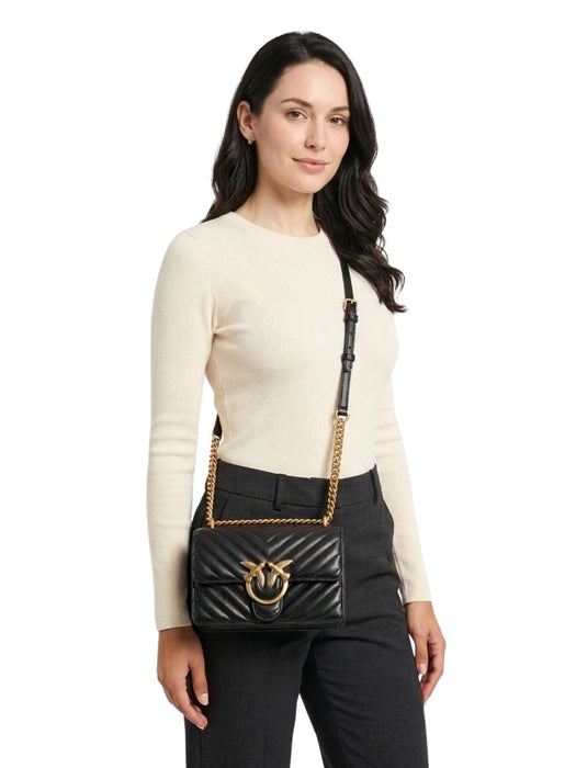 Pinko Women's Black Love One Mini Quilted Leather Shoulder Bag