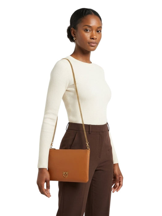 Pinko Women's Tan Flat Classic Leather Crossbody Bag