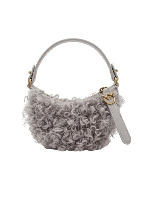 Pinko Women's Grey Half Moon Textured Shoulder Bag
