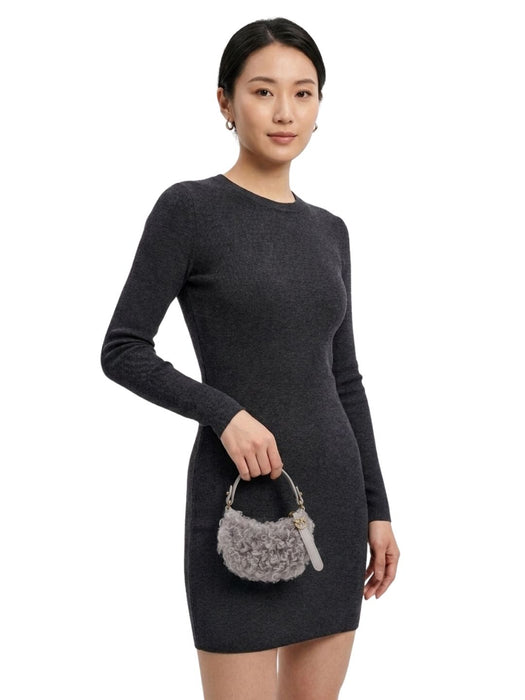 Pinko Women's Grey Half Moon Textured Shoulder Bag