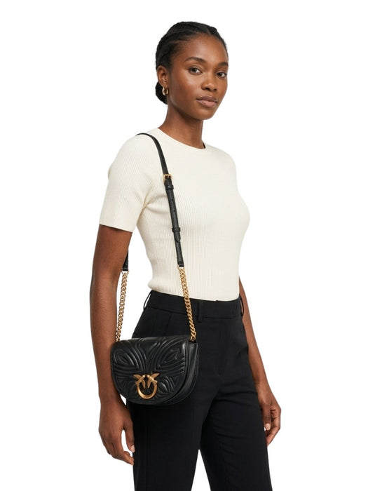 Pinko Women's Black Love Round Click Quilted Shoulder Bag