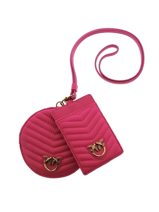 Pinko Women's Pink Quilted Leather Mini Crossbody Bag Set