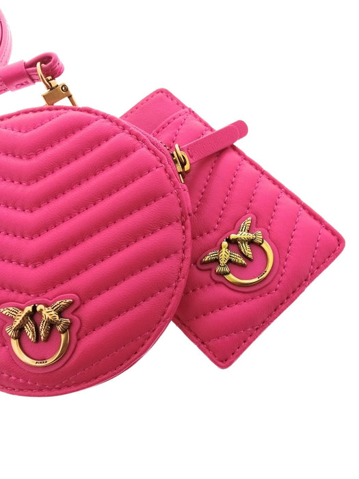 Pinko Women's Pink Quilted Leather Mini Crossbody Bag Set