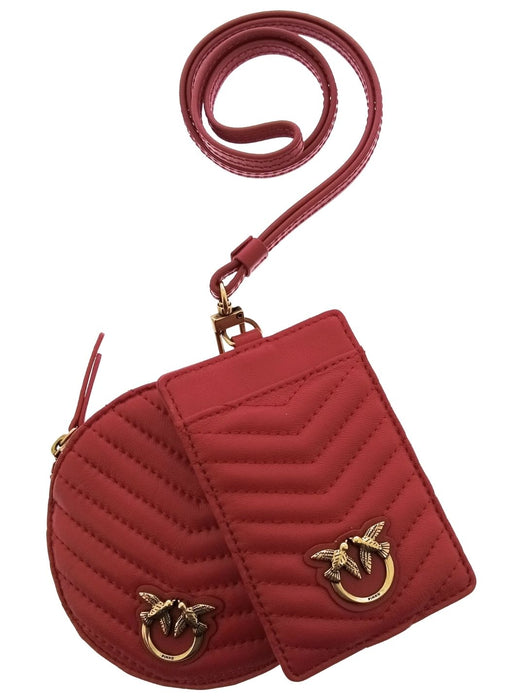 Pinko Women's Red Quilted Leather Mini Crossbody Bag Set
