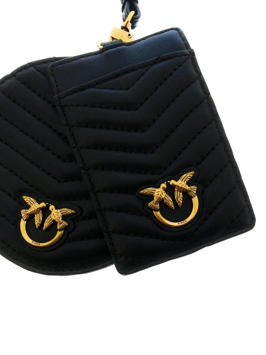 Pinko Women's Black Quilted Leather Mini Crossbody Bag Set