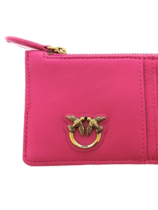 Pinko Women's Pink Airone Leather Zip Card Holder