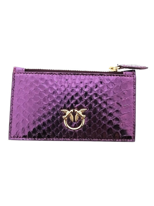 Pinko Women's Purple Airone Snake Embossed Leather Card Holder