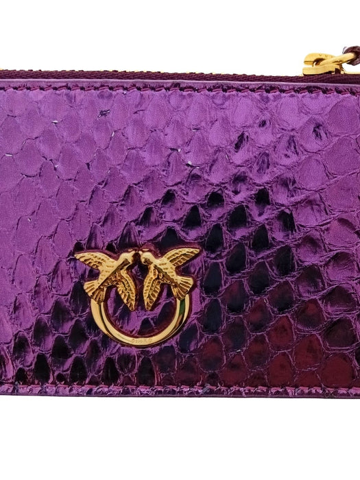 Pinko Women's Purple Airone Snake Embossed Leather Card Holder