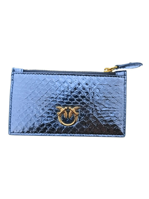 Pinko Women's Blue Airone Snake Embossed Leather Card Holder