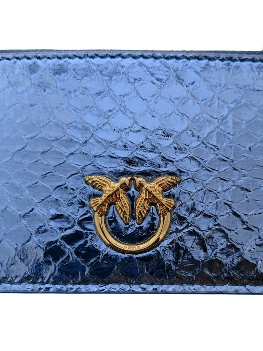 Pinko Women's Blue Airone Snake Embossed Leather Card Holder