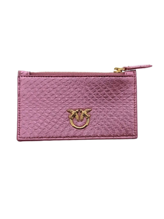Pinko Women's Pink Airone Snake Embossed Leather Card Holder
