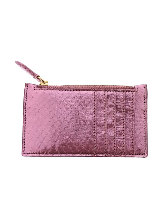 Pinko Women's Pink Airone Snake Embossed Leather Card Holder
