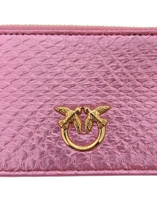 Pinko Women's Pink Airone Snake Embossed Leather Card Holder