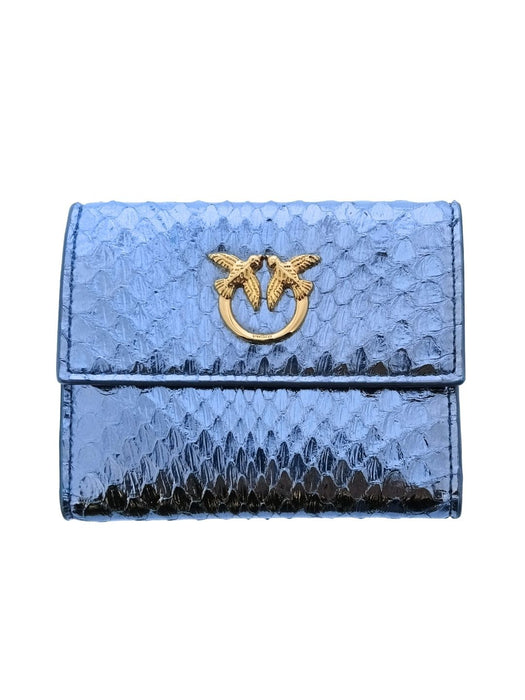 Pinko Women's Blue Mini Compact Snake Embossed Leather Wallet