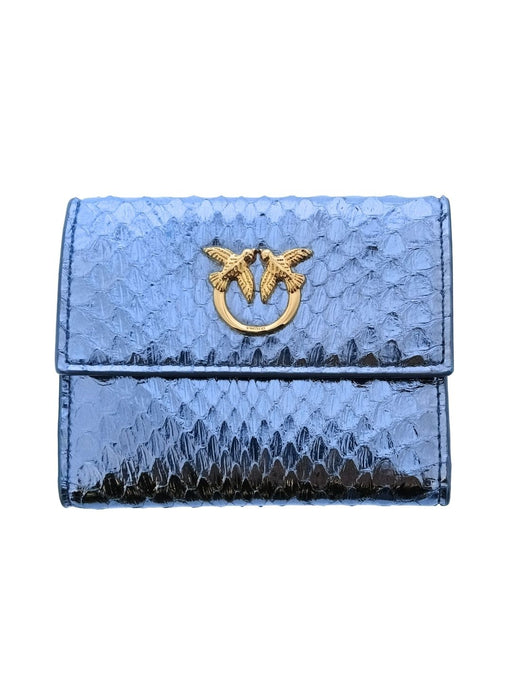 Pinko Women's Blue Mini Compact Snake Embossed Leather Wallet