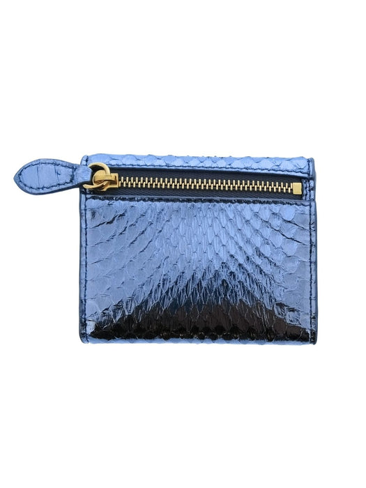 Pinko Women's Blue Mini Compact Snake Embossed Leather Wallet