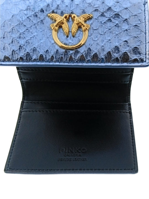Pinko Women's Blue Mini Compact Snake Embossed Leather Wallet