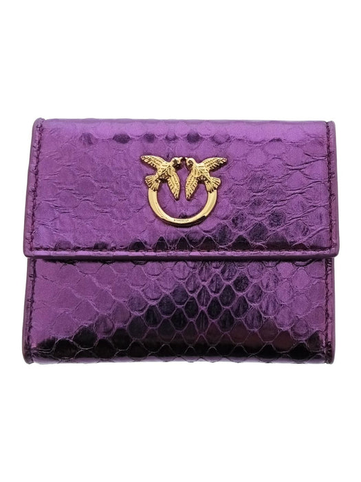 Pinko Women's Purple Mini Compact Snake Embossed Leather Wallet